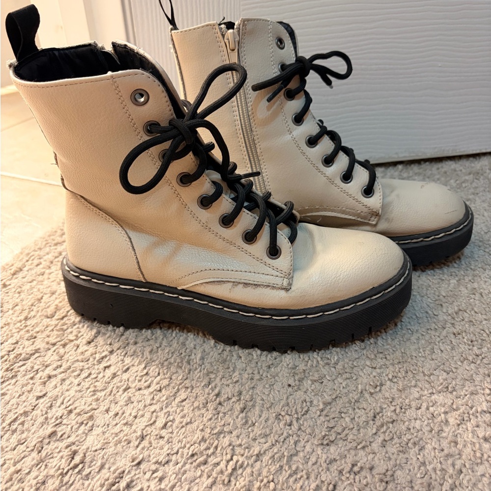 Stylish Cream Lace-Up Ankle Boots